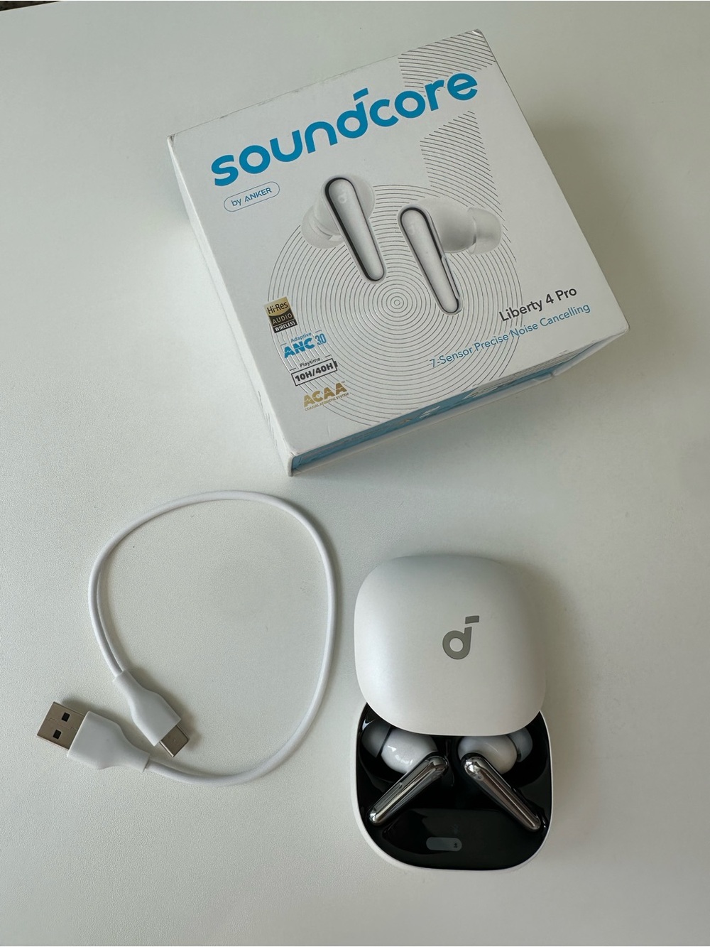 Soundcore Liberty 4 Pro by Anker Noise Cancelling Wireless Earbuds White